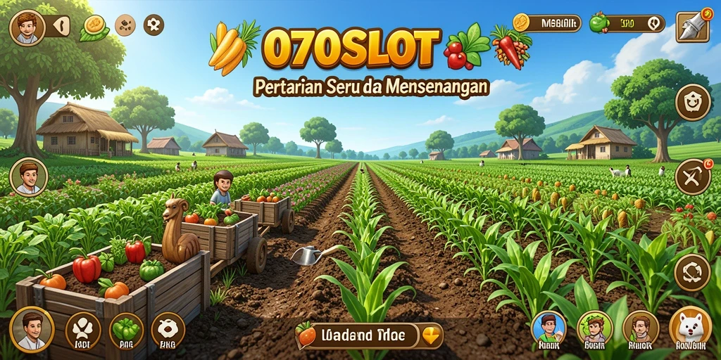 Tangkapan layar gameplay <strong>070SLOT</strong> yang menunjukkan aktivitas bertani yang menyenangkan.