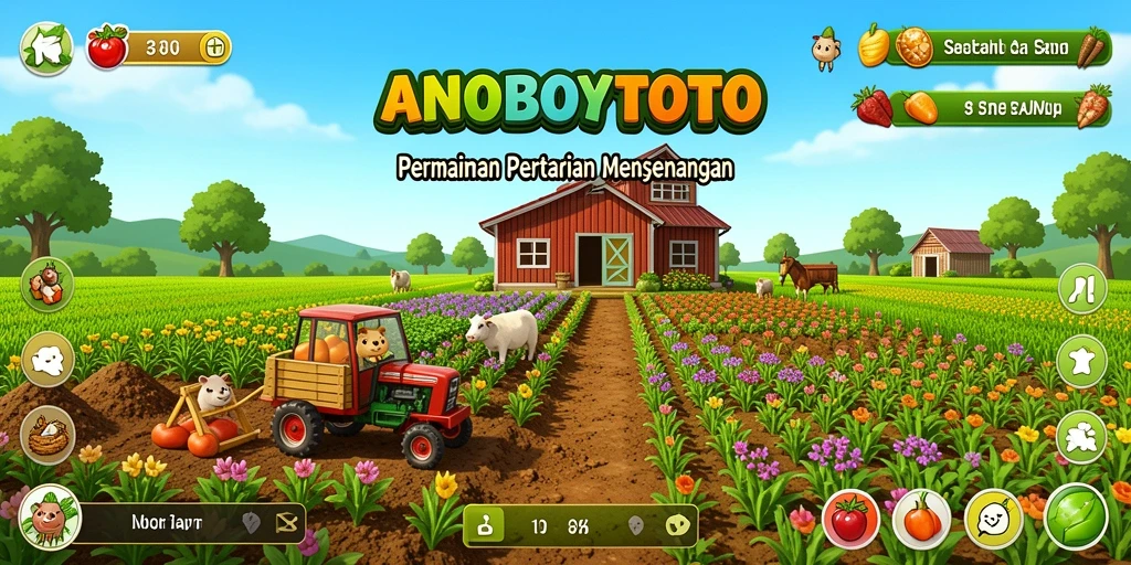 Screenshot gameplay ANOBOYTOTO menampilkan lahan pertanian yang subur.