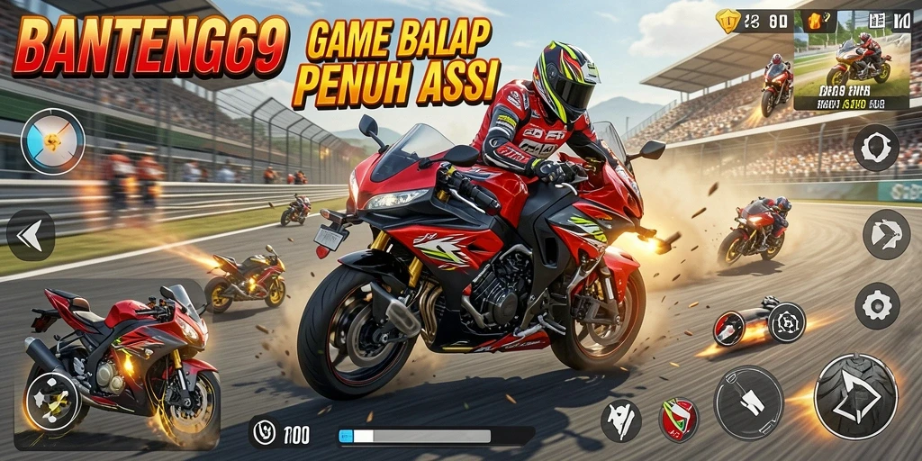Screenshot gameplay BANTENG69 menampilkan aksi balap motor yang mendebarkan.