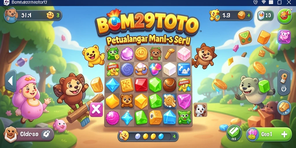 Tampilan menarik gameplay BOM29TOTO dengan aksi Match-3 yang seru.