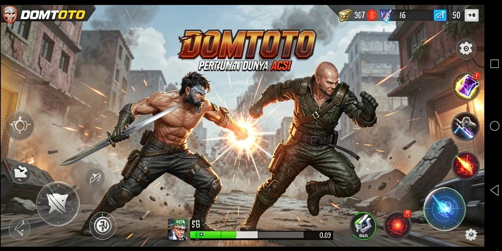 Screenshot menunjukkan momen aksi mendebarkan dari gameplay DOMTOTO.