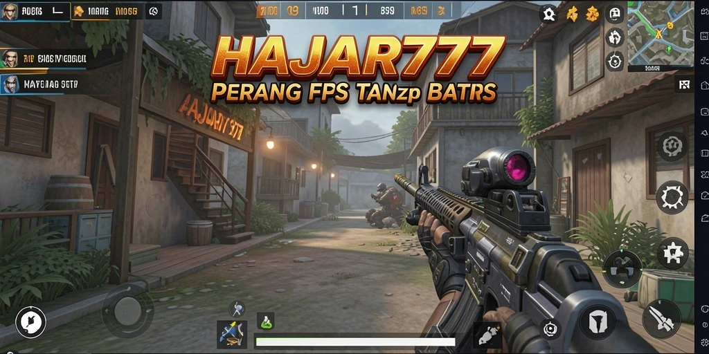 Screenshot menunjukkan aksi pertempuran yang intens dalam HAJAR777.