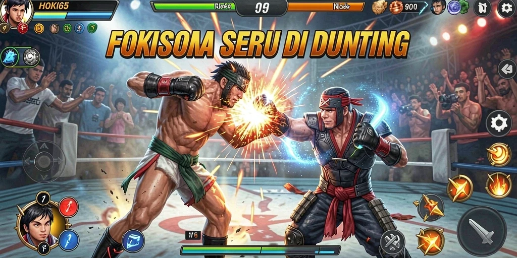 Tampilan gameplay HOKI65 saat pertarungan intens.