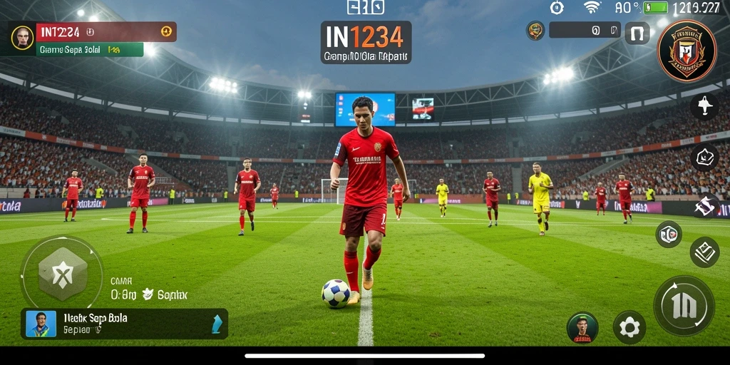 Tampilan gameplay IN1234 menunjukkan aksi sepak bola yang mendebarkan.