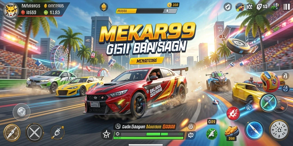 Gameplay menegangkan dengan mobil balap di lintasan.