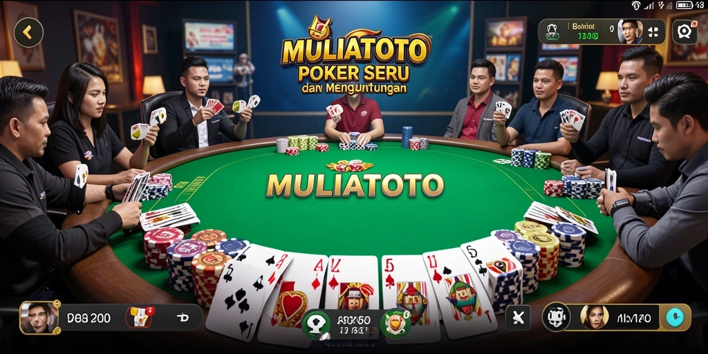 Tampilan gameplay seru di MULIATOTO dengan meja poker yang penuh aksi.
