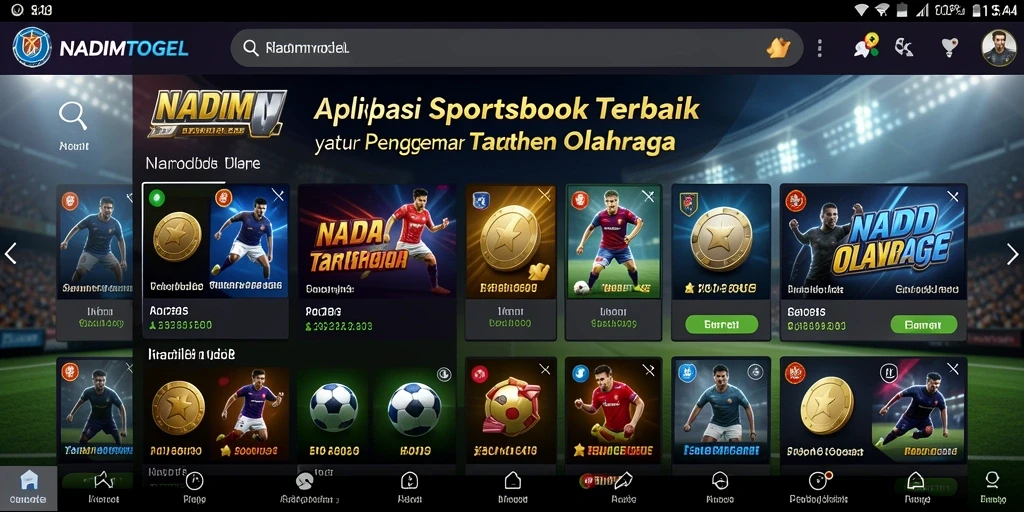 Tampilan aplikasi NADIMTOGEL dengan berbagai pilihan taruhan olahraga.