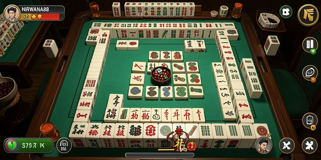 Screenshot gameplay NIRWANA88 menunjukkan aksi Mahjong yang seru.
