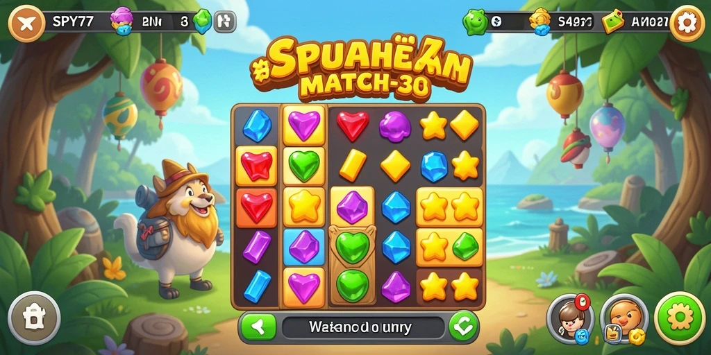 Tampilan gameplay SPY77 yang seru dan penuh warna dalam genre Match-3.